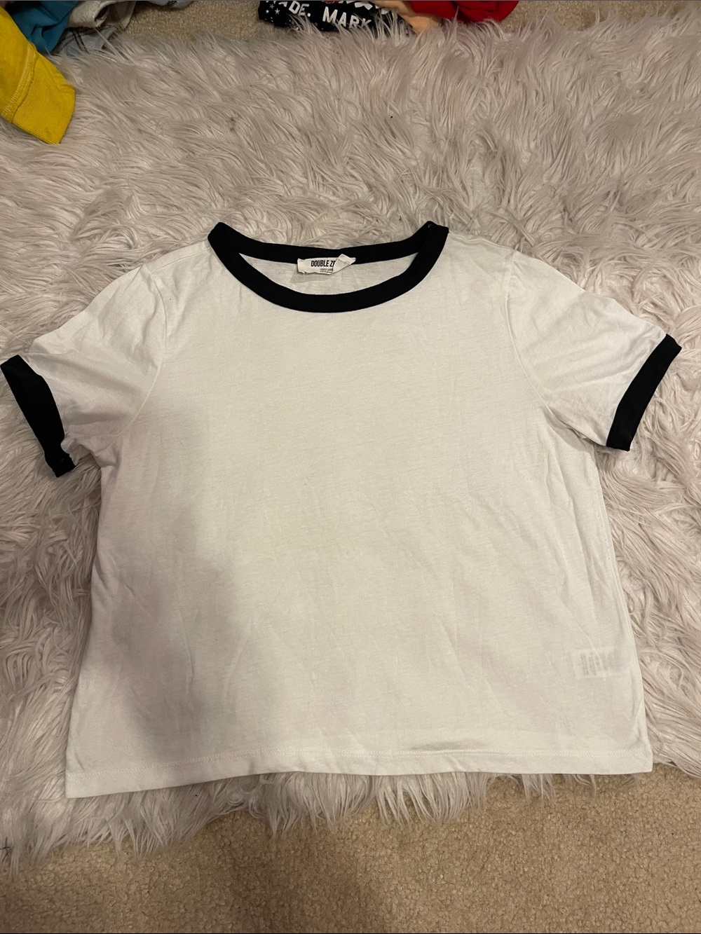 Double Zero White Tee with Black Trim - Short Sleeve Ringer